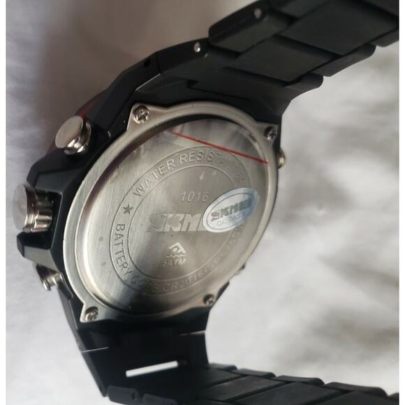 SKMEI Men's Dual Time Alarm Chrono Black Strap Watch 1016New With Tag - Picture 7 of 12